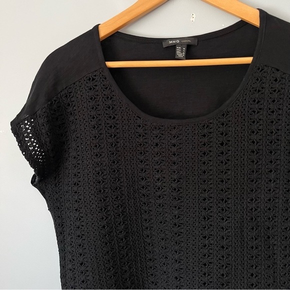 Mango MNG Casual Crochet Inspired Knit Sheer Front Boxy Short Sleeve Shirt Sz S - Picture 4 of 16